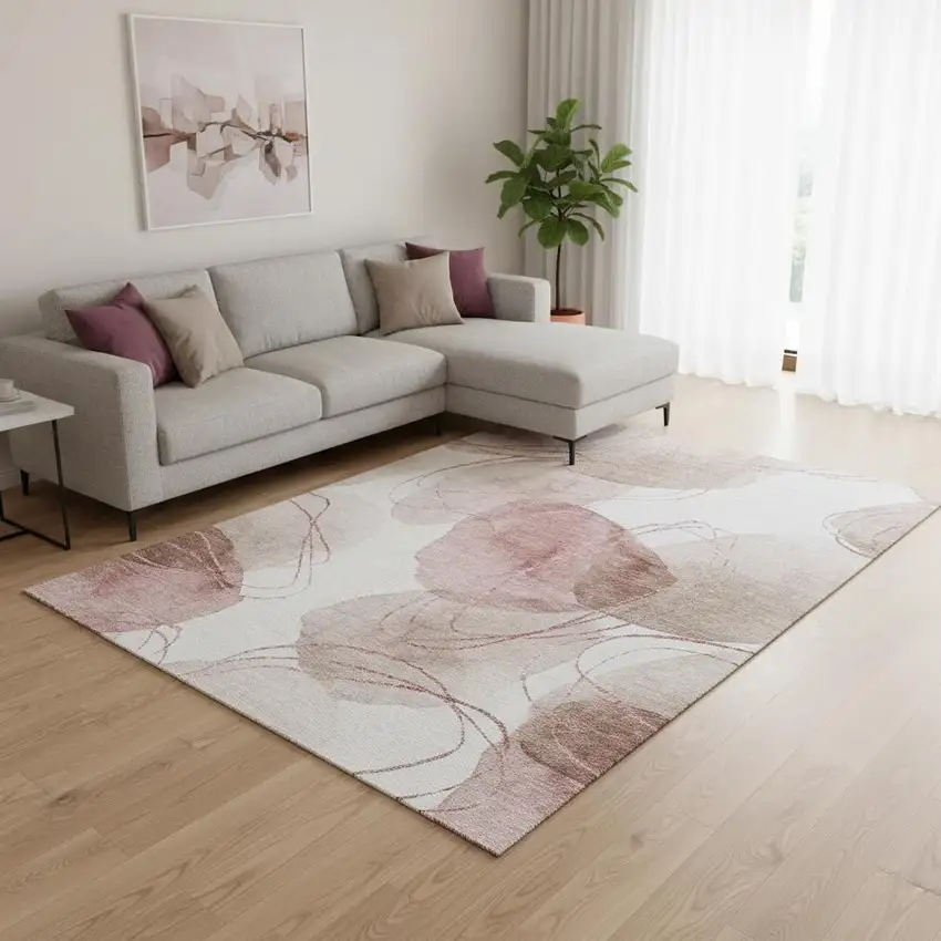 Merlot And Ivory Abstract Washable Area Rug With UV Protection Photo 2