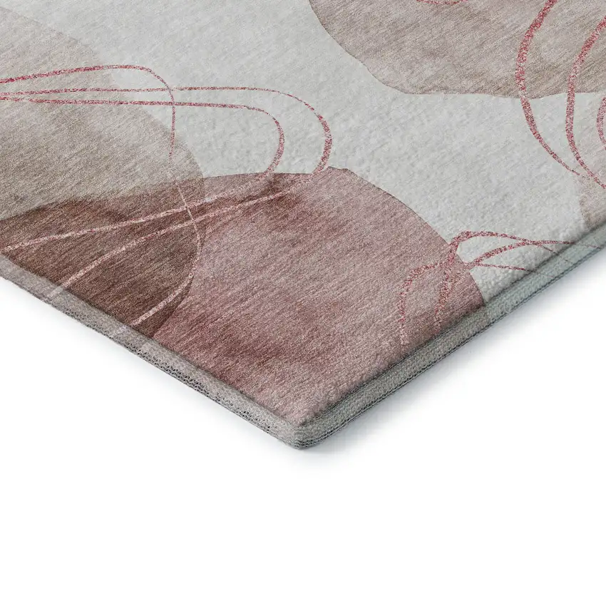 Merlot And Ivory Abstract Washable Area Rug With UV Protection Photo 9