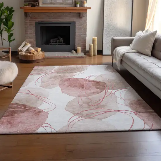 Merlot And Ivory Abstract Washable Area Rug With UV Protection Photo 6