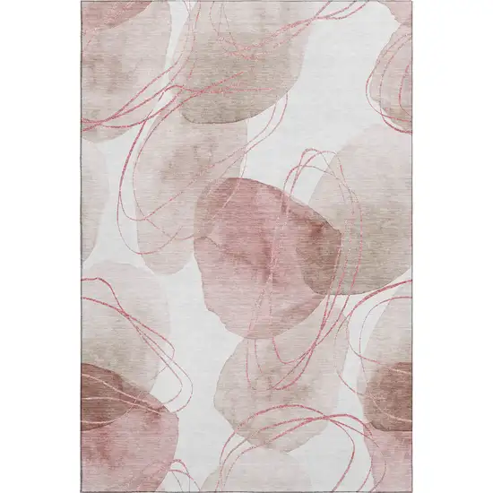 Merlot And Ivory Abstract Washable Area Rug With UV Protection Photo 1