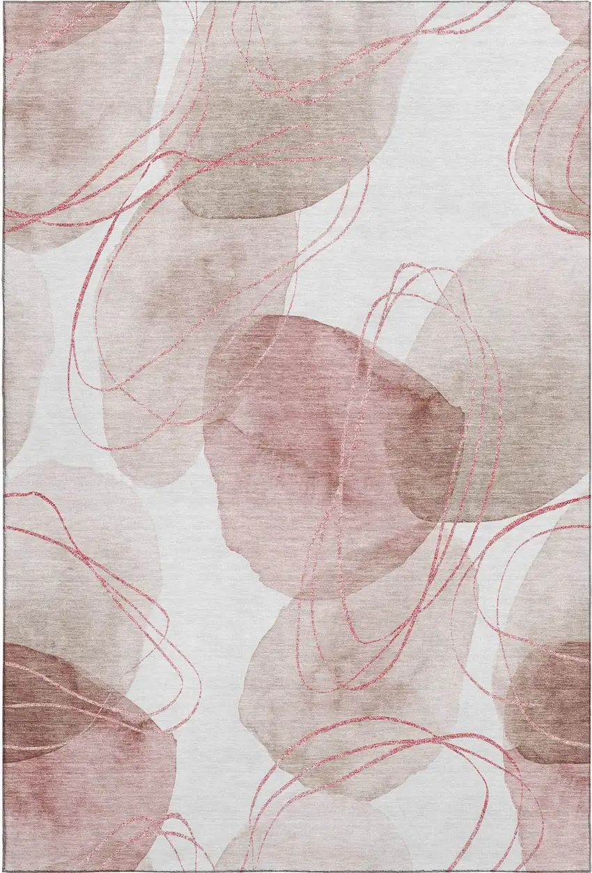 Merlot And Ivory Abstract Washable Area Rug With UV Protection Photo 1