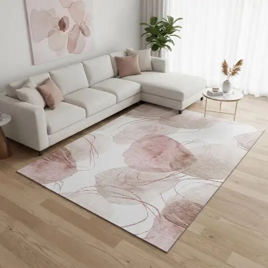 Merlot And Ivory Abstract Washable Area Rug With UV Protection Photo 2