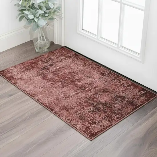 Merlot And Ivory Abstract Washable Area Rug With UV Protection Photo 2
