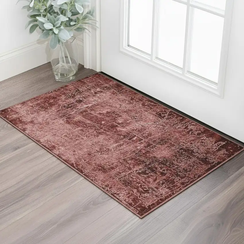 Merlot And Ivory Abstract Washable Area Rug With UV Protection Photo 2