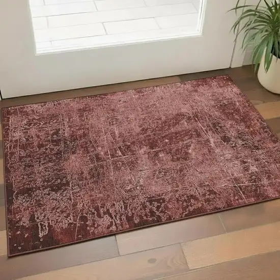 Merlot And Ivory Abstract Washable Area Rug With UV Protection Photo 1