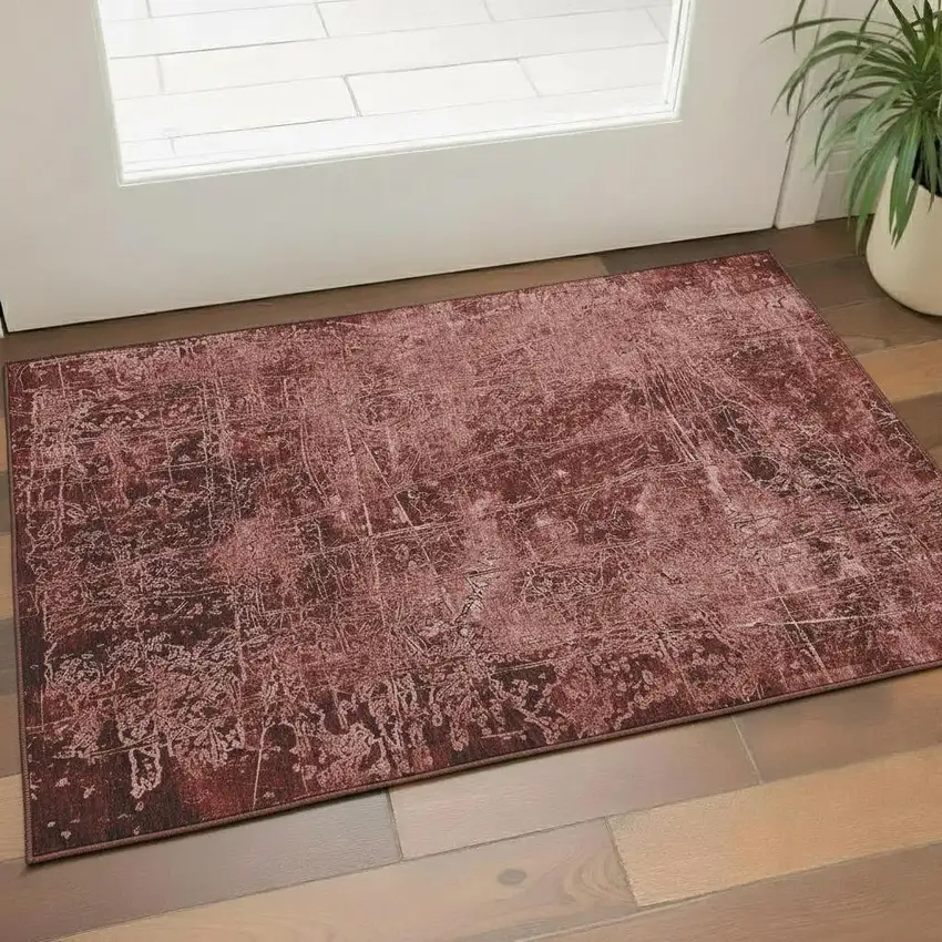 Merlot And Ivory Abstract Washable Area Rug With UV Protection Photo 1