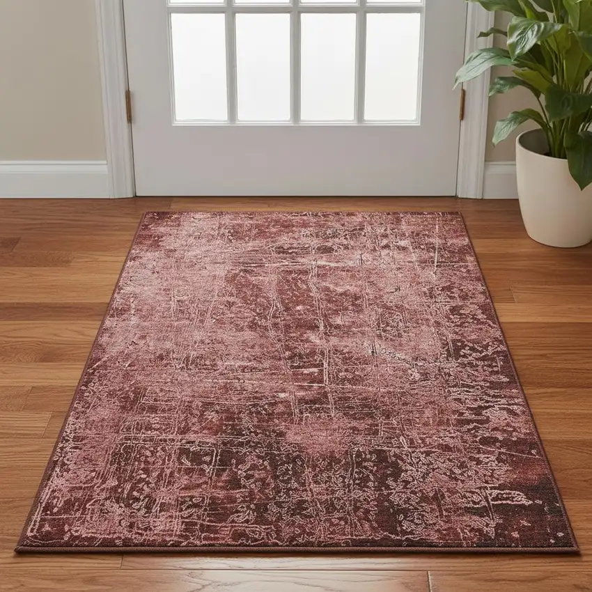 Merlot And Ivory Abstract Washable Area Rug With UV Protection Photo 3