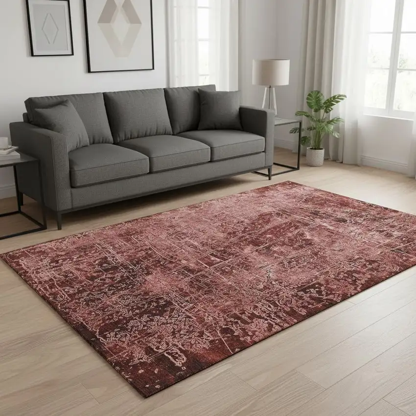 Merlot And Ivory Abstract Washable Area Rug With UV Protection Photo 2