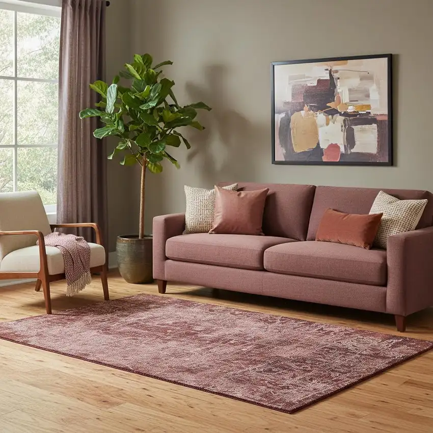 Merlot And Ivory Abstract Washable Area Rug With UV Protection Photo 1