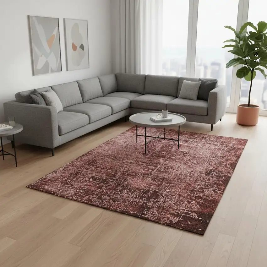 Merlot And Ivory Abstract Washable Area Rug With UV Protection Photo 2