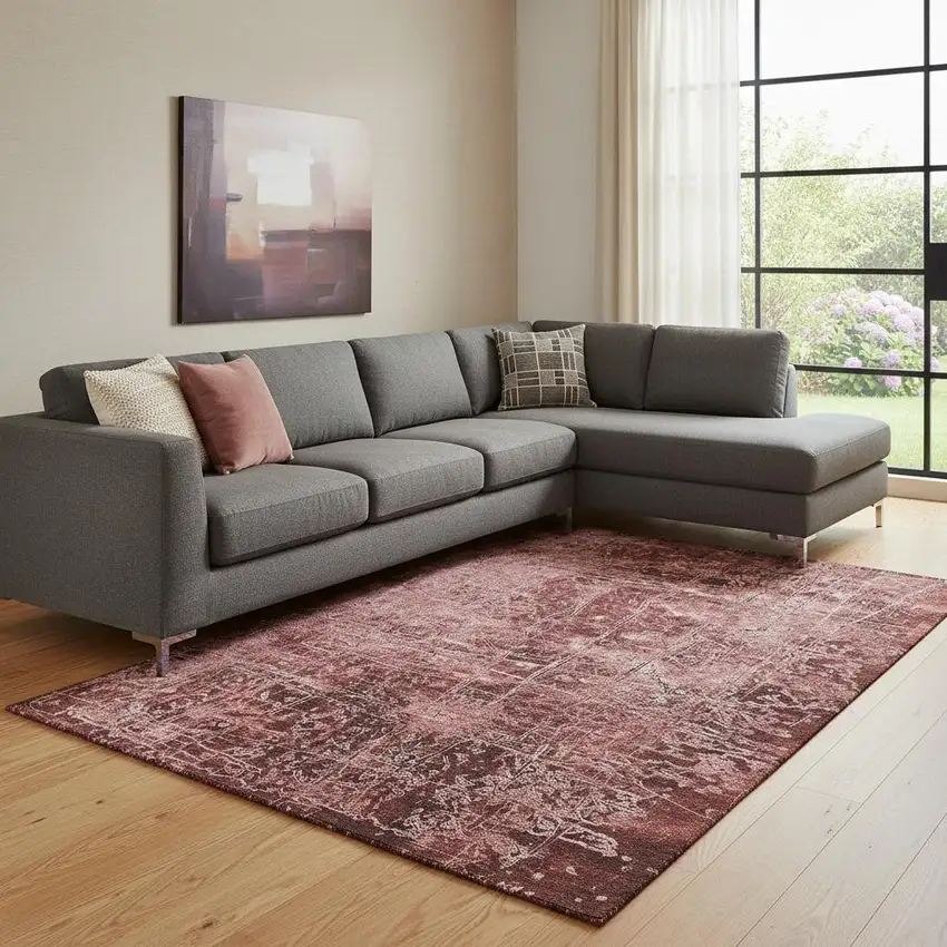 Merlot And Ivory Abstract Washable Area Rug With UV Protection Photo 1