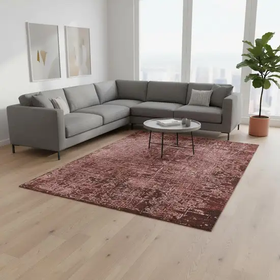 Merlot And Ivory Abstract Washable Area Rug With UV Protection Photo 1