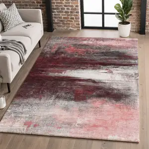 Photo of Merlot And Ivory Abstract Washable Area Rug With UV Protection