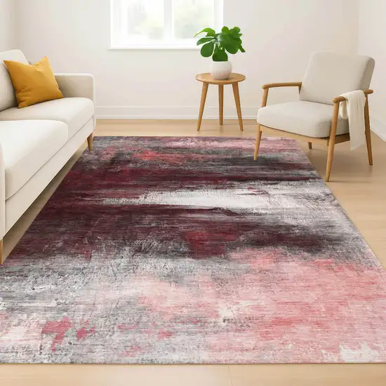 Merlot And Ivory Abstract Washable Area Rug With UV Protection Photo 2