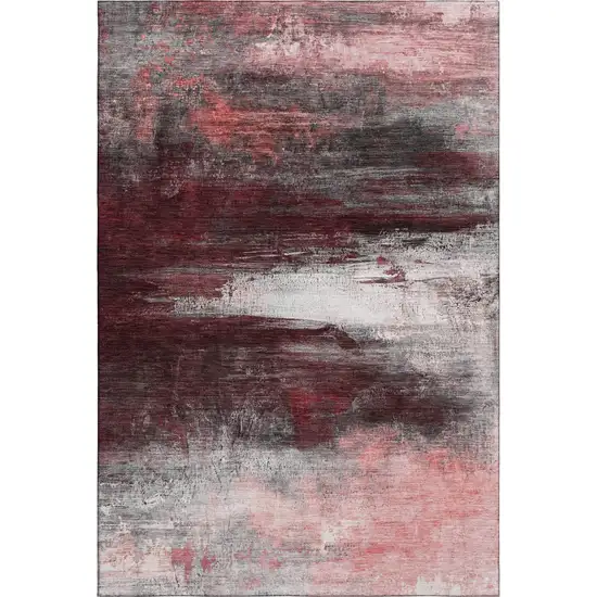 Merlot And Ivory Abstract Washable Area Rug With UV Protection Photo 3