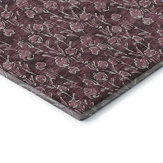 Merlot And Ivory Floral Washable Area Rug With UV Protection Photo 7