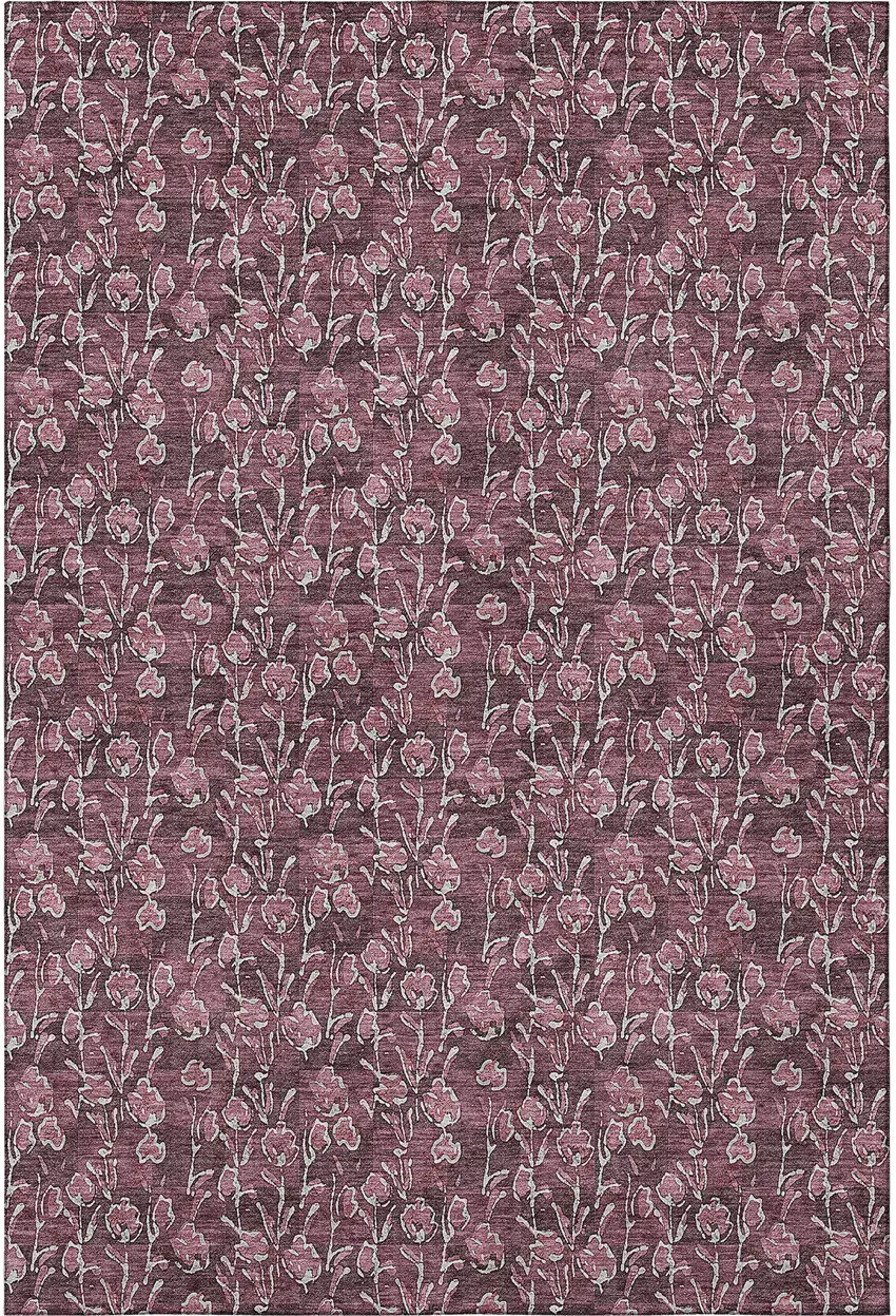 Merlot And Ivory Floral Washable Area Rug With UV Protection Photo 3