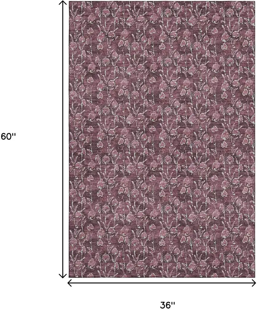 Merlot And Ivory Floral Washable Area Rug With UV Protection Photo 3