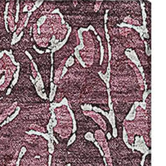 Merlot And Ivory Floral Washable Area Rug With UV Protection Photo 2