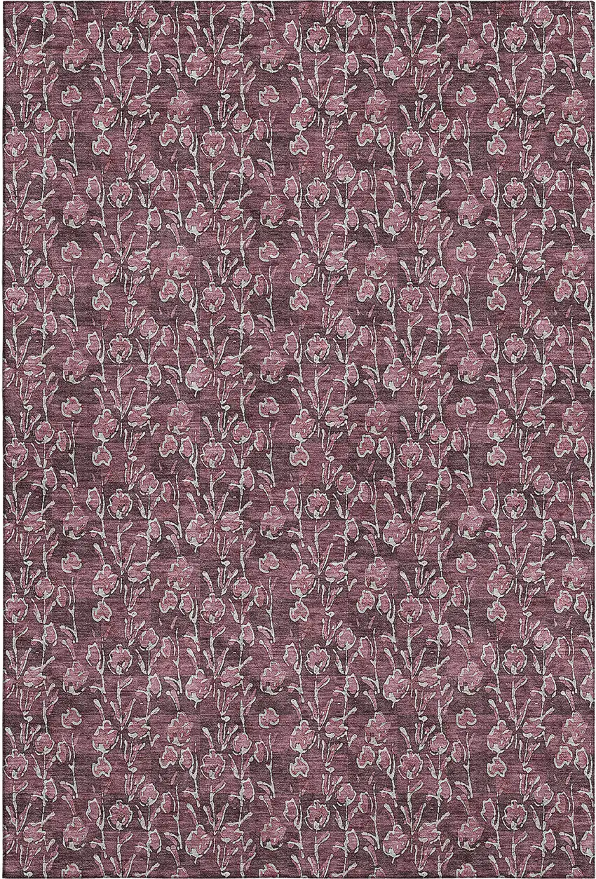 Merlot And Ivory Floral Washable Area Rug With UV Protection Photo 2