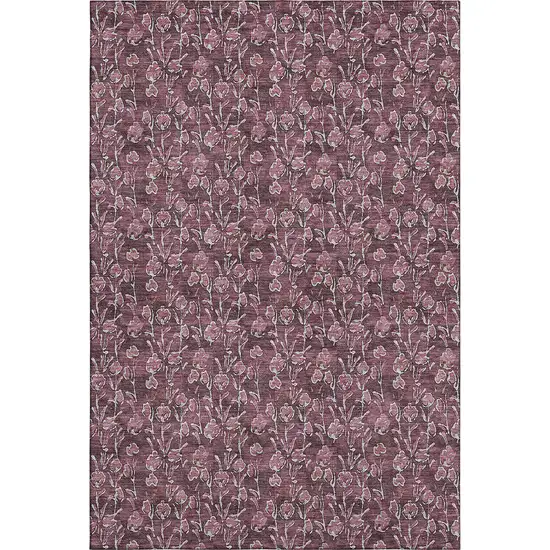 Merlot And Ivory Floral Washable Area Rug With UV Protection Photo 1