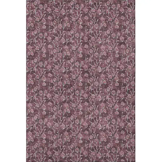 Merlot And Ivory Floral Washable Area Rug With UV Protection Photo 3