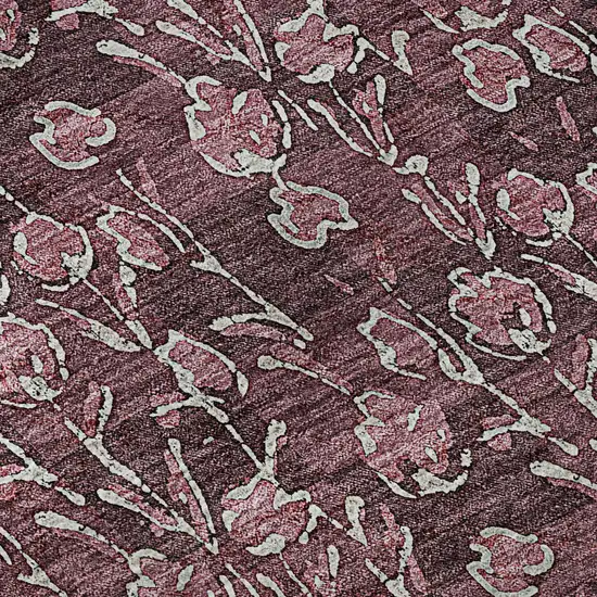 Merlot And Ivory Floral Washable Area Rug With UV Protection Photo 9