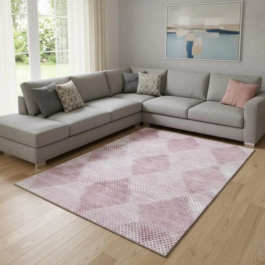 Merlot And Ivory Geometric Washable Area Rug With UV Protection Photo 1