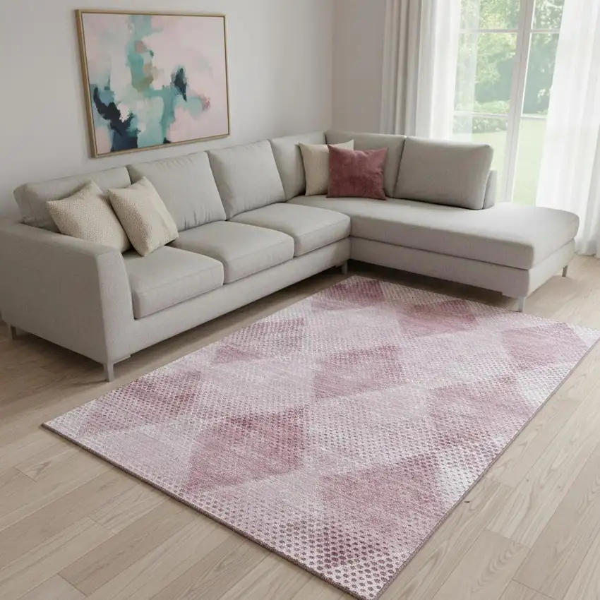 Merlot And Ivory Geometric Washable Area Rug With UV Protection Photo 1