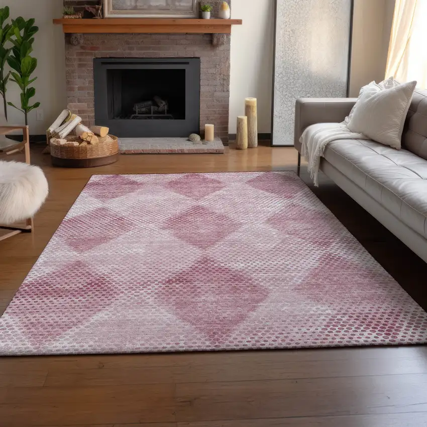 Merlot And Ivory Geometric Washable Area Rug With UV Protection Photo 5
