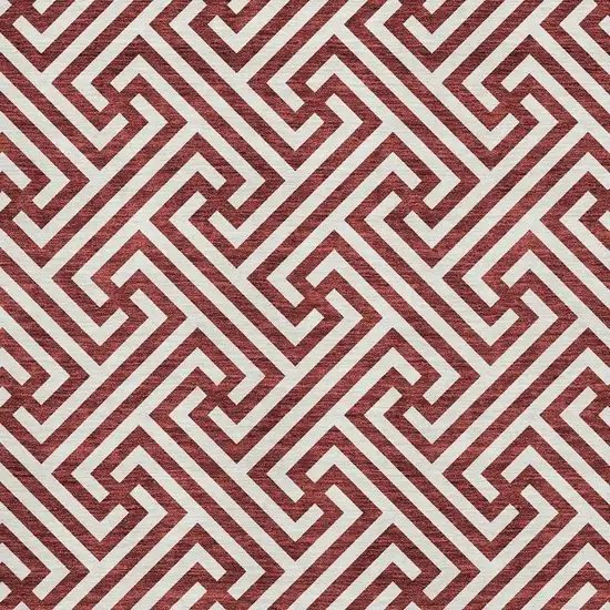 Merlot And Ivory Geometric Washable Area Rug With UV Protection Photo 3
