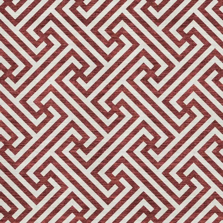 Merlot And Ivory Geometric Washable Area Rug With UV Protection Photo 3