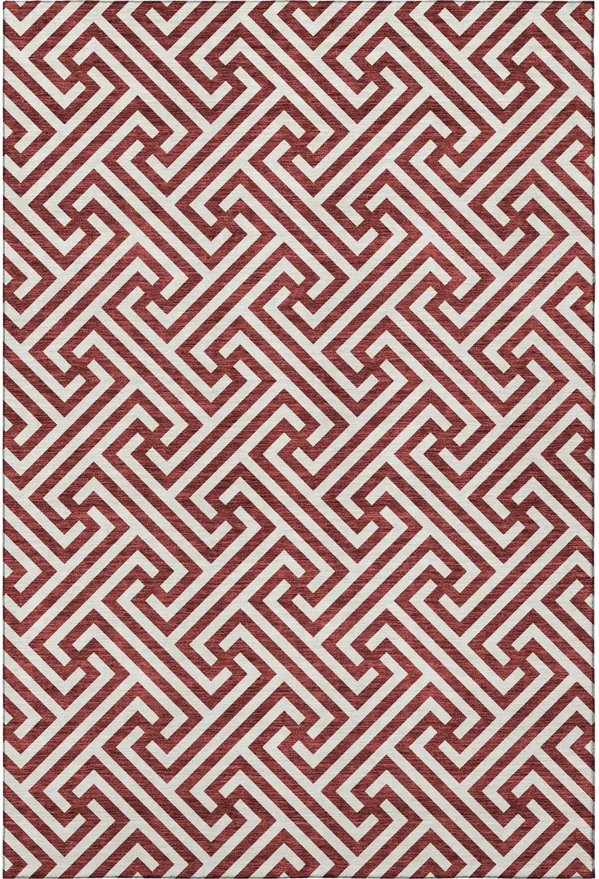 Merlot And Ivory Geometric Washable Area Rug With UV Protection Photo 4