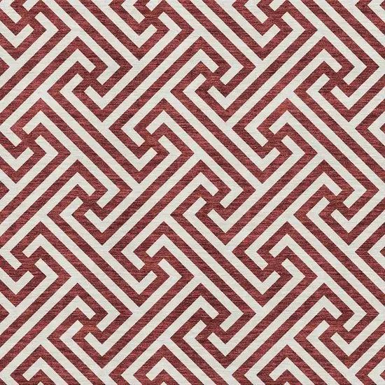 Merlot And Ivory Geometric Washable Area Rug With UV Protection Photo 3