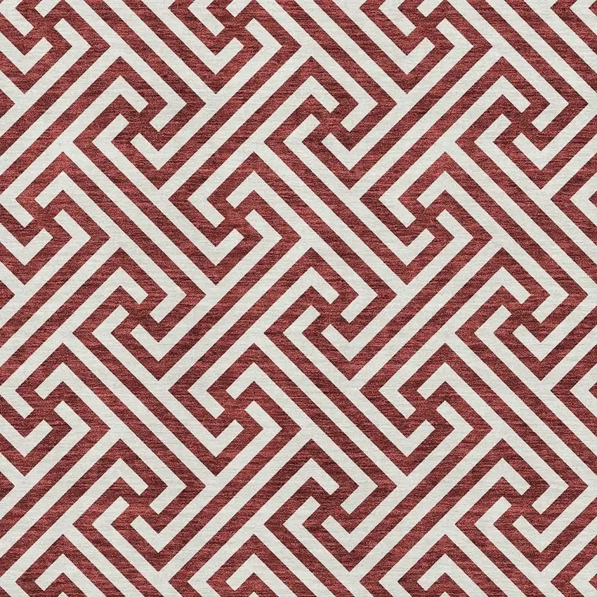 Merlot And Ivory Geometric Washable Area Rug With UV Protection Photo 3