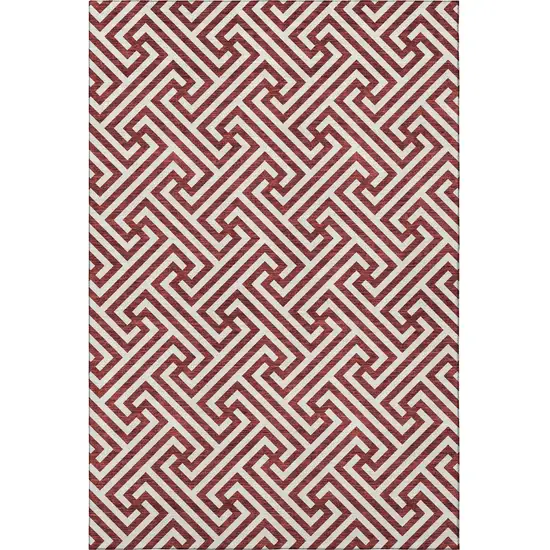 Merlot And Ivory Geometric Washable Area Rug With UV Protection Photo 4