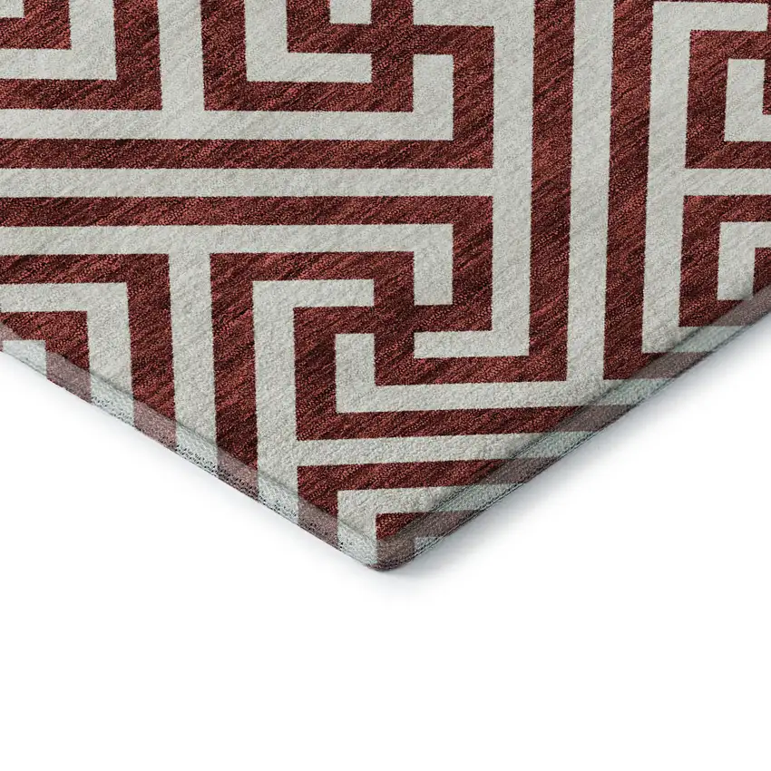 Merlot And Ivory Geometric Washable Area Rug With UV Protection Photo 8