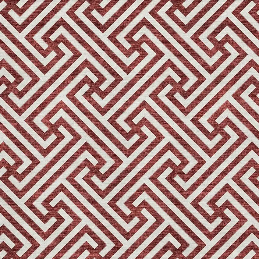 Merlot And Ivory Geometric Washable Area Rug With UV Protection Photo 3