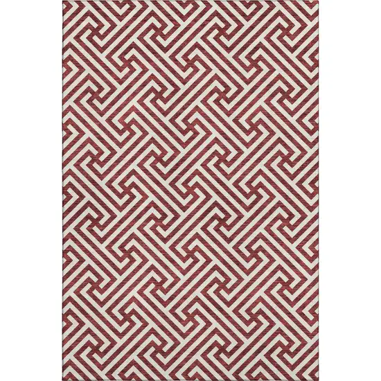 Merlot And Ivory Geometric Washable Area Rug With UV Protection Photo 1