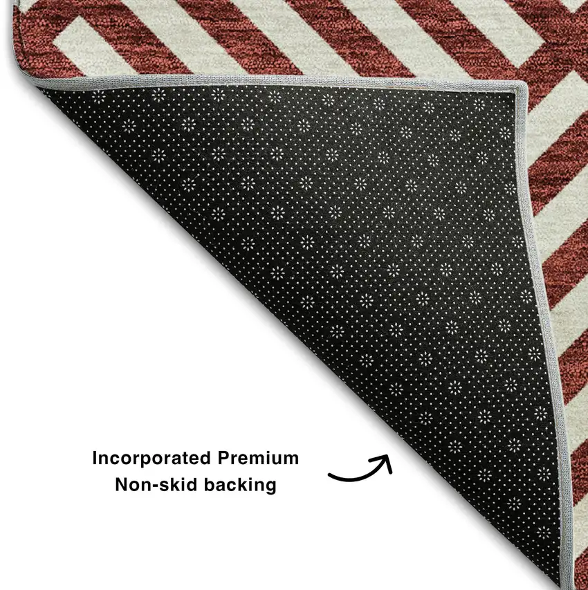 Merlot And Ivory Geometric Washable Area Rug With UV Protection Photo 7