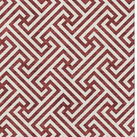 Merlot And Ivory Geometric Washable Area Rug With UV Protection Photo 3