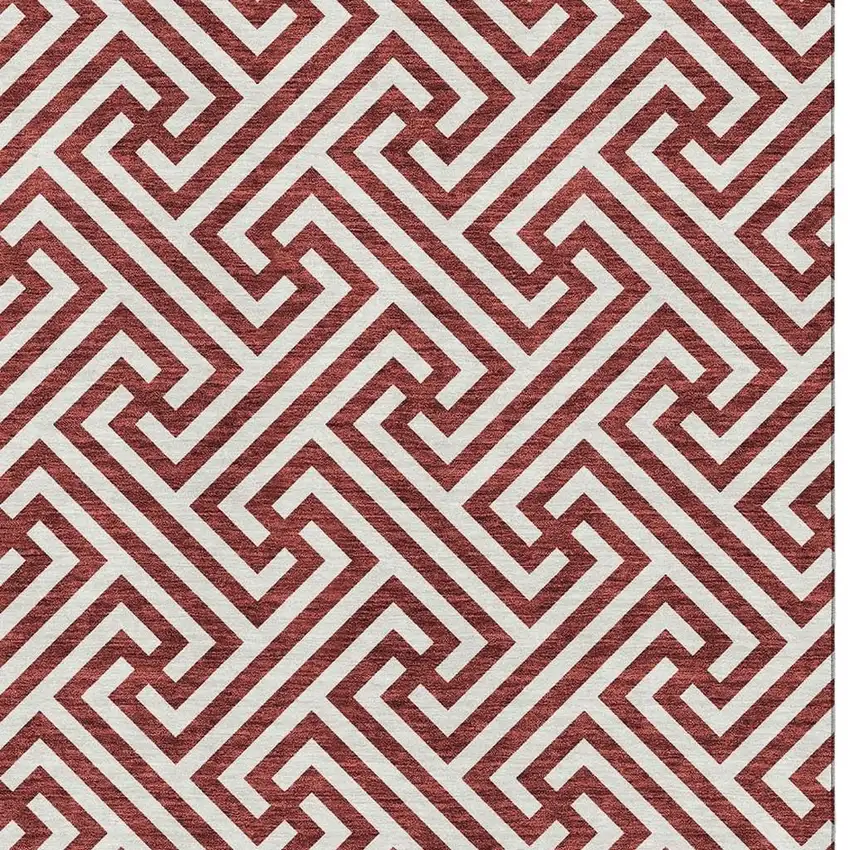 Merlot And Ivory Geometric Washable Area Rug With UV Protection Photo 3