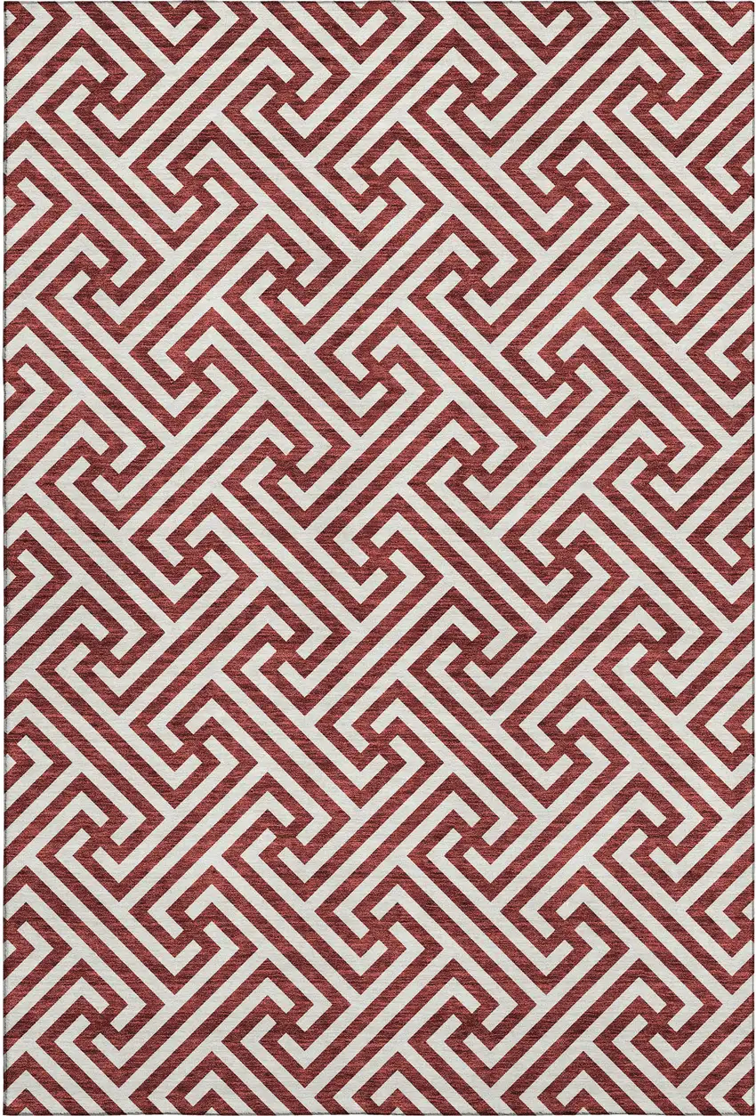 Merlot And Ivory Geometric Washable Area Rug With UV Protection Photo 1