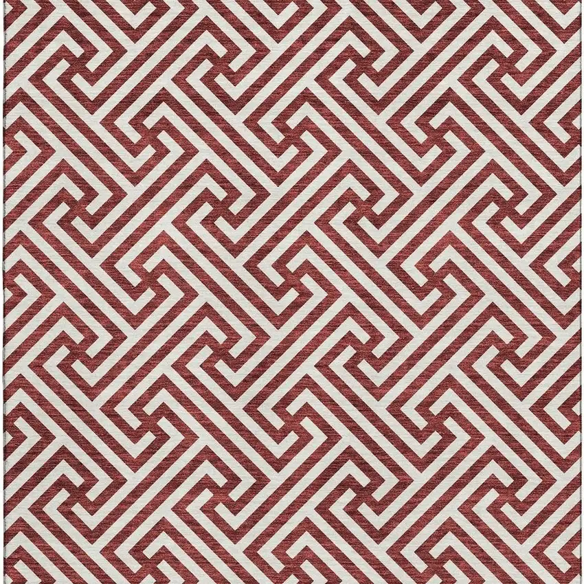 Merlot And Ivory Geometric Washable Area Rug With UV Protection Photo 4