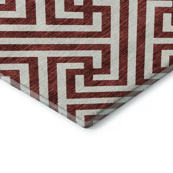 Merlot And Ivory Geometric Washable Area Rug With UV Protection Photo 8