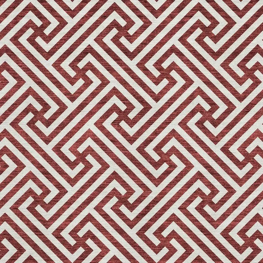 Merlot And Ivory Geometric Washable Area Rug With UV Protection Photo 3