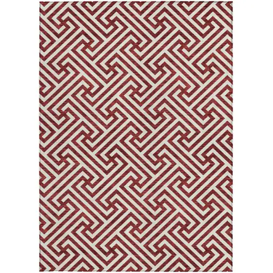 Merlot And Ivory Geometric Washable Indoor Outdoor Area Rug Photo 6
