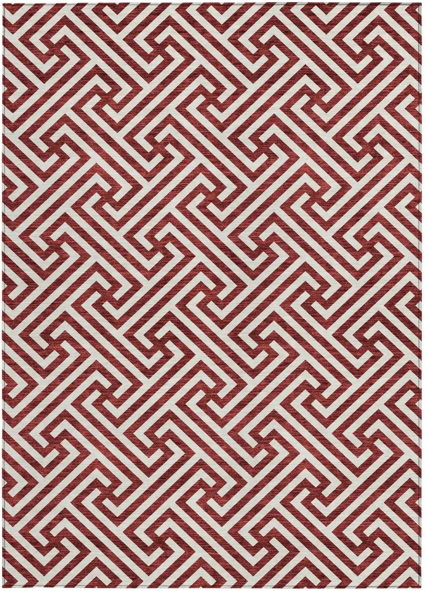 Merlot And Ivory Geometric Washable Indoor Outdoor Area Rug Photo 6