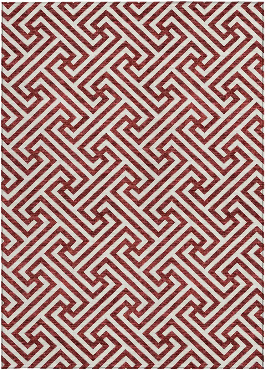 Merlot And Ivory Geometric Washable Indoor Outdoor Area Rug Photo 6