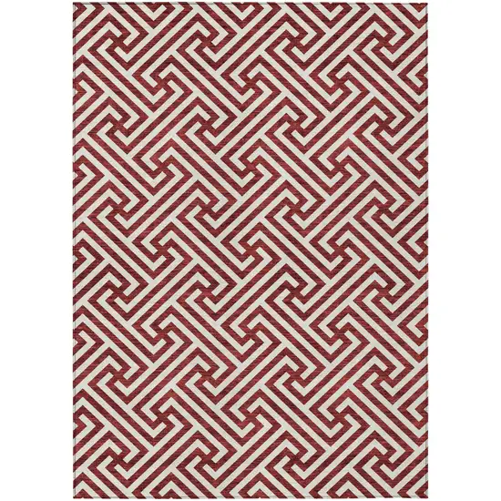 Merlot And Ivory Geometric Washable Indoor Outdoor Area Rug Photo 2